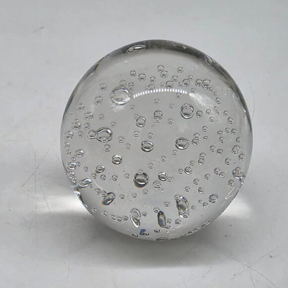 Murano Style Glass Bubble Paperweight Orb Decor 2.75" Clear Swirls - Picture 7 of 9